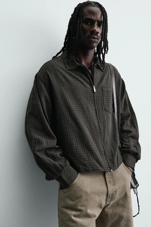 Рубашка в клетку из хлопка и льна- Заказать в России