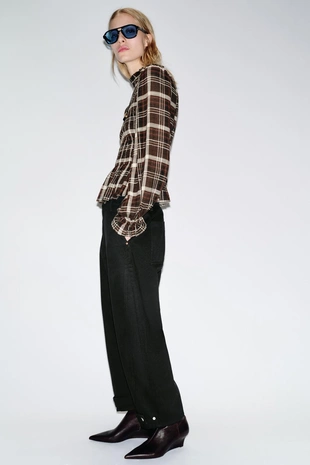 Рубашка в клетку с эластичным жатым узором- Заказать в России