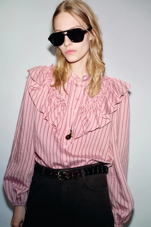 Рубашка в полоску с воланами- Заказать в России