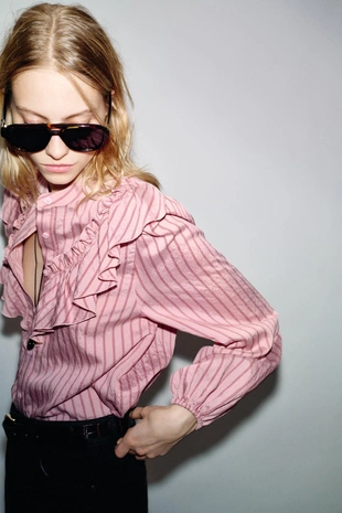 Рубашка в полоску с воланами- Заказать в России