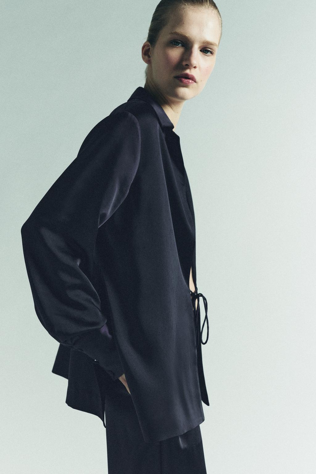 АТЛАСНАЯ РУБАШКА С ЗАВЯЗКАМИ