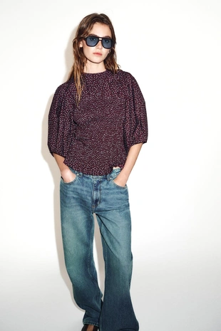 Блуза в горошек с объемными рукавами- Заказать в России