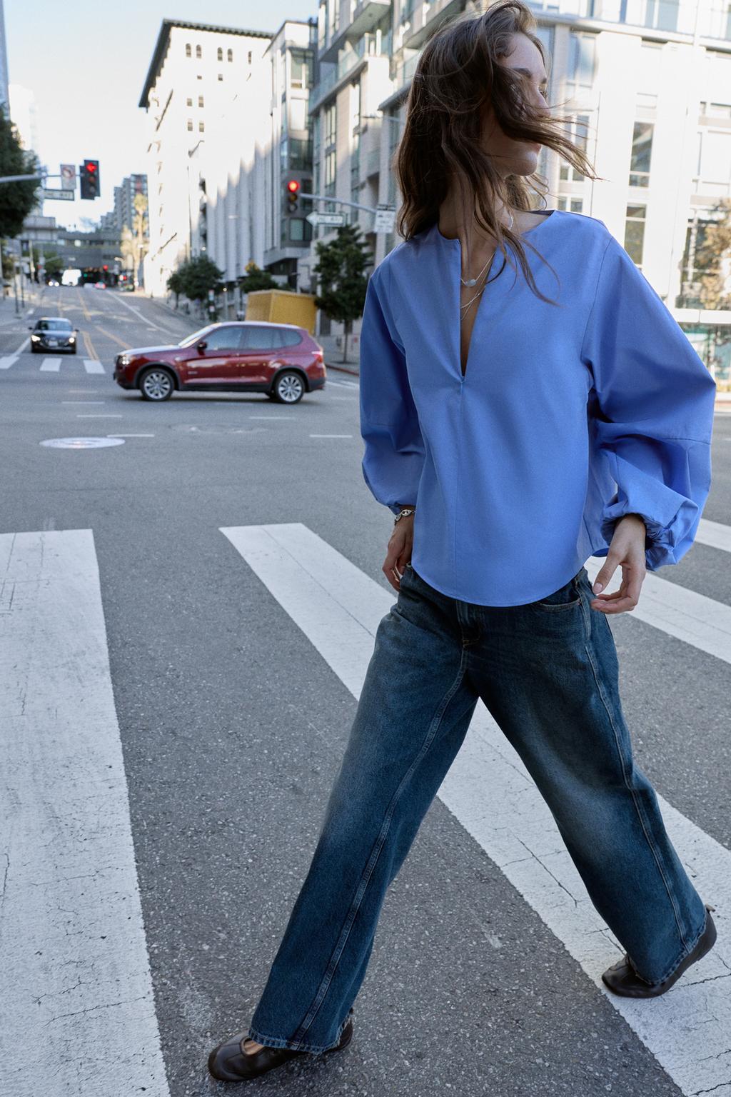 РУБАШКА ИЗ ПОПЛИНА С ОБЪЕМНЫМИ РУКАВАМИ