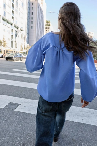 Рубашка из поплина с объемными рукавами- Заказать в России