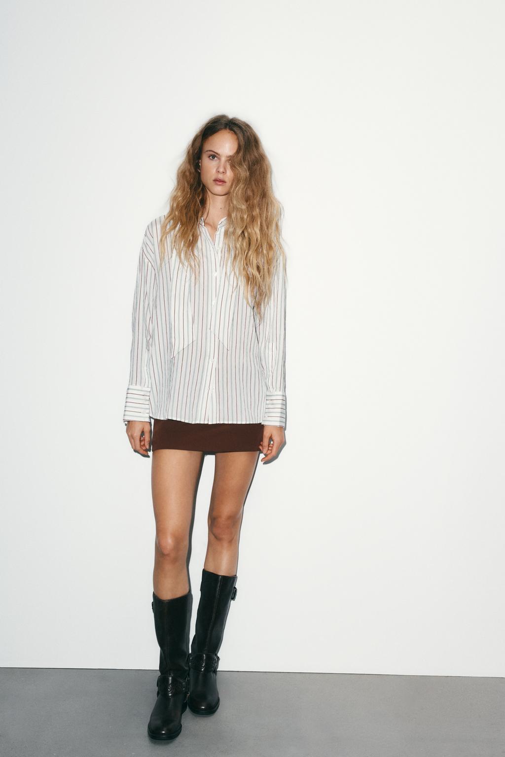 РУБАШКА СВОБОДНОГО КРОЯ В ПОЛОСКУ С ШАРФОМ