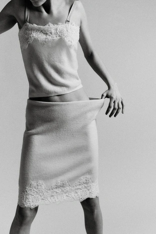 Вязаная юбка миди с кружевом и вышивкой- Заказать в России