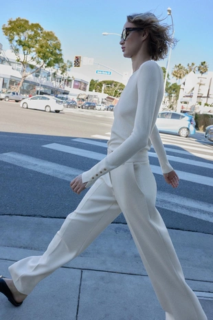 Брюки прямого кроя с высокой посадкой- Заказать в России