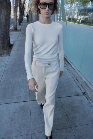 Брюки прямого кроя с высокой посадкой- Заказать в России