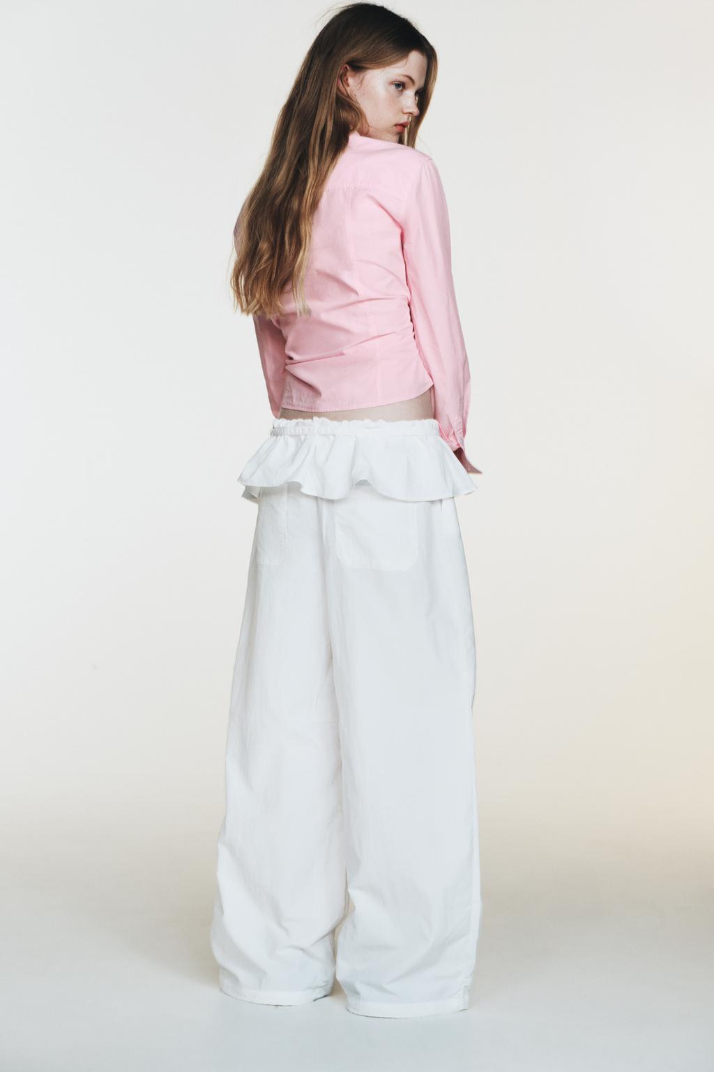 БРЮКИ ИЗ НЕЙЛОНА С НАКЛАДНЫМ ПОЯСОМ