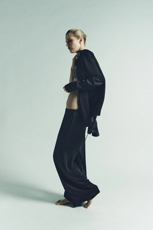 Атласные брюки с высокой посадкой- Заказать в России