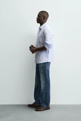 Рубашка из льна и хлопка с регулярной посадкой- Заказать в России