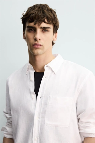 Рубашка из льна и хлопка с регулярной посадкой- Заказать в России