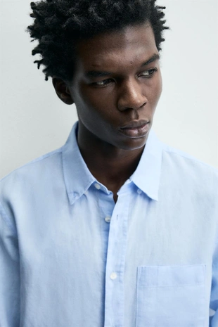 Рубашка из льна и хлопка с регулярной посадкой- Заказать в России