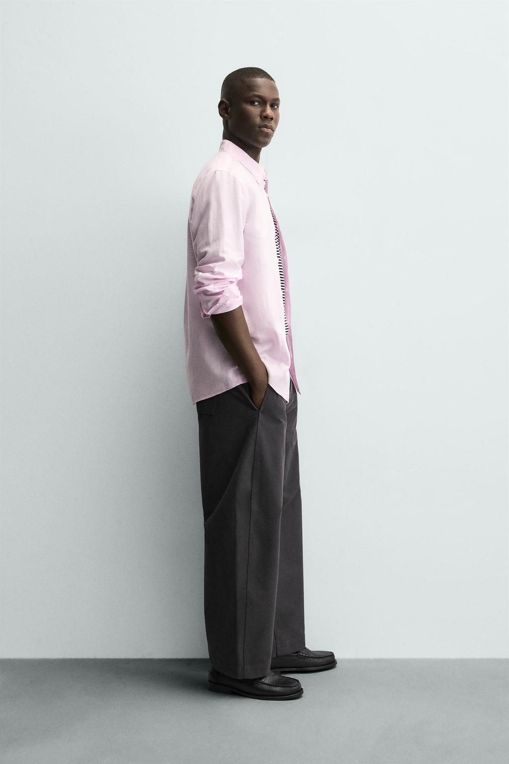 Рубашка свободного кроя из льно-хлопковой ткани