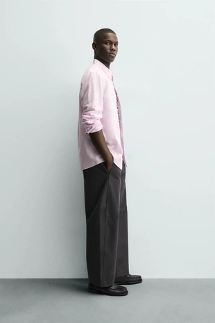 Рубашка свободного кроя из льно-хлопковой ткани