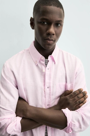 Рубашка свободного кроя из льно-хлопковой ткани- Заказать в России