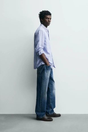 Рубашка из льна и хлопка с обычной посадкой