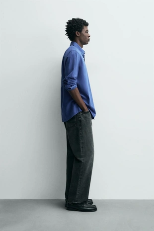 Рубашка из льна и хлопка свободного кроя