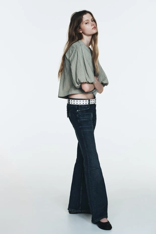 Топ в клетку с объемными рукавами- Заказать в России