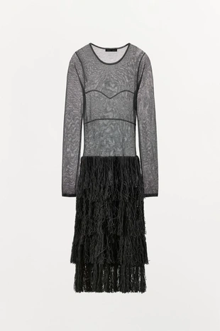 Вязаное платье с металлизированной нитью и бахромой- Заказать в России