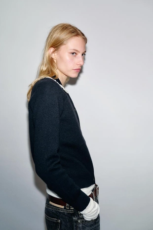 Кардиган с круглым воротником- Заказать в России