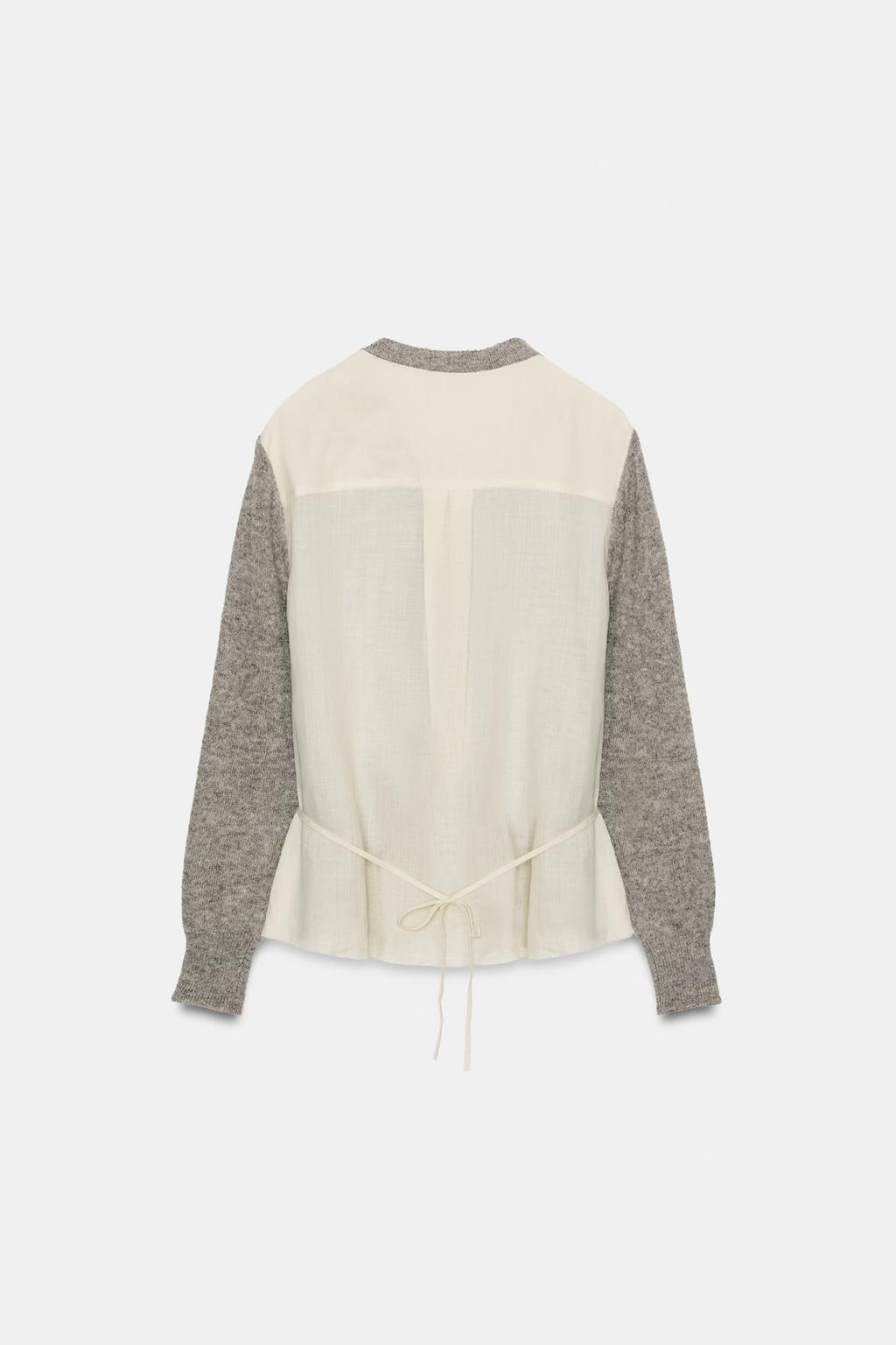 КАРДИГАН ИЗ КОМБИНИРОВАННОЙ ТКАНИ С ПОЯСОМ