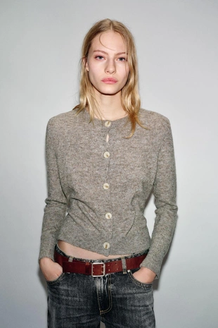 Кардиган из комбинированной ткани с поясом- Заказать в России