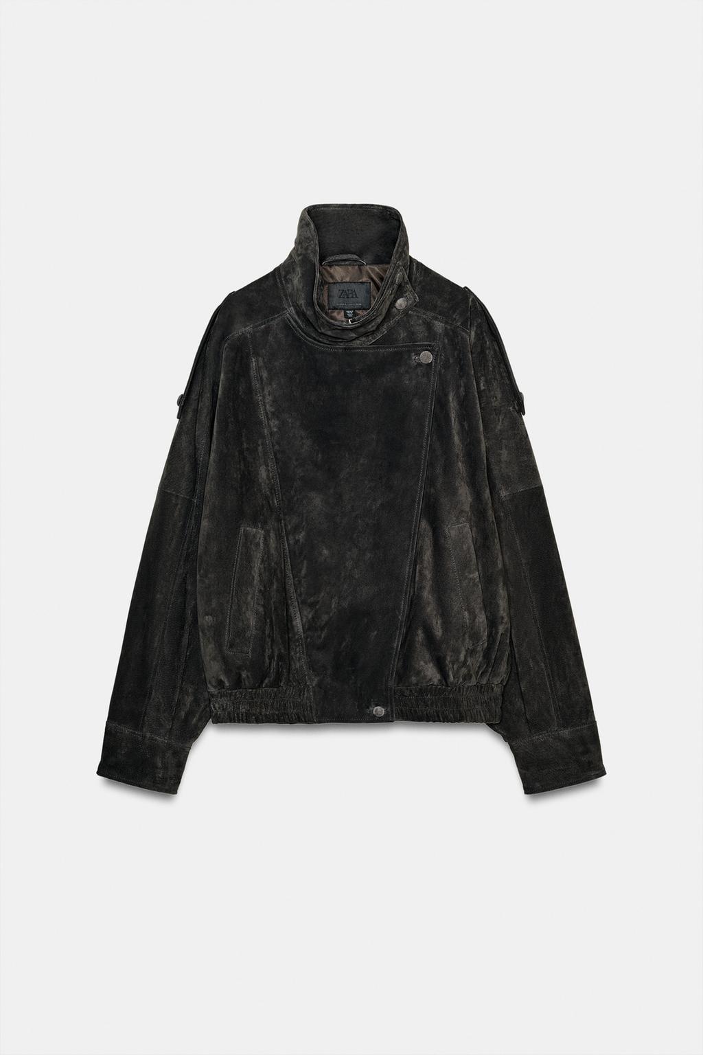 КУРТКА-БАЙКЕР ИЗ 100% ЗАМШИ С ОБТЯНУТЫМИ ПУГОВИЦАМИ