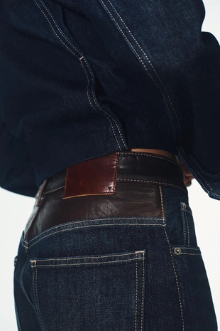 Джинсы из натуральной кожи со строгими прямыми штанинами и высокой посадкой TRF- Заказать в России