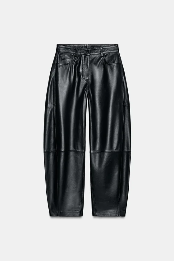 БРЮКИ-БАРРЕЛЬ ИЗ КОЖИ коллекция Zara «ZW» 