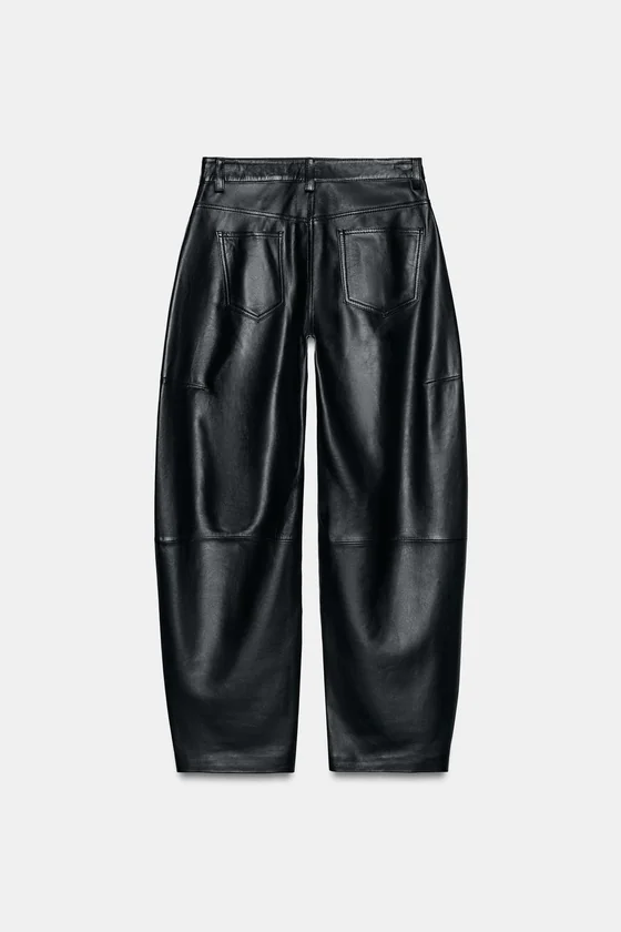 БРЮКИ-БАРРЕЛЬ ИЗ КОЖИ коллекция Zara «ZW» 