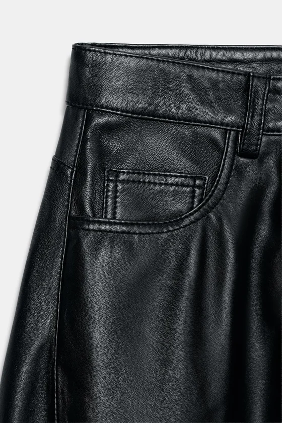БРЮКИ-БАРРЕЛЬ ИЗ КОЖИ коллекция Zara «ZW» 