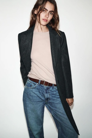 Пальто из мягкой ткани с подплечниками- Заказать в России