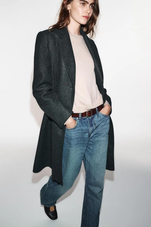 Пальто из мягкой ткани с подплечниками- Заказать в России