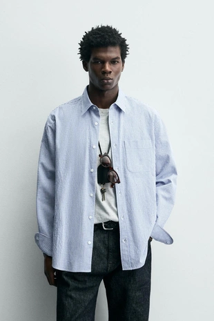 Рубашка в полоску с жатым эффектом- Заказать в России