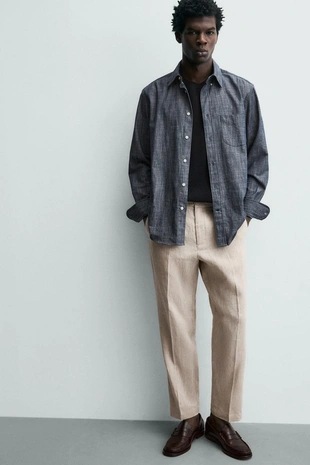 Брюки классического кроя из 100% льна- Заказать в России