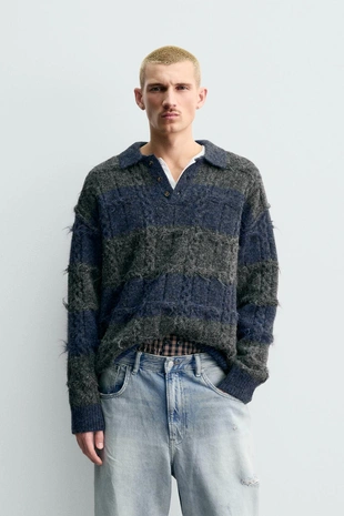 Трикотажное жаккардовое поло в полоску- Заказать в России