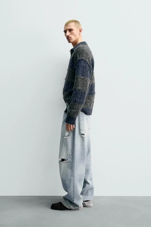 Трикотажное жаккардовое поло в полоску- Заказать в России