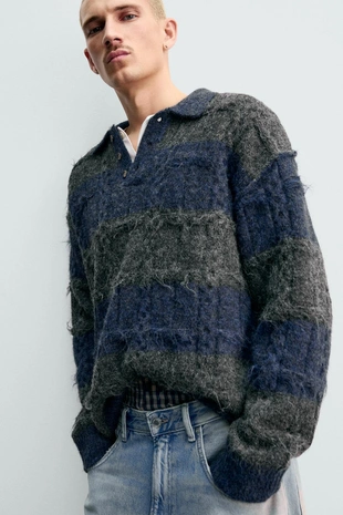 Трикотажное жаккардовое поло в полоску- Заказать в России