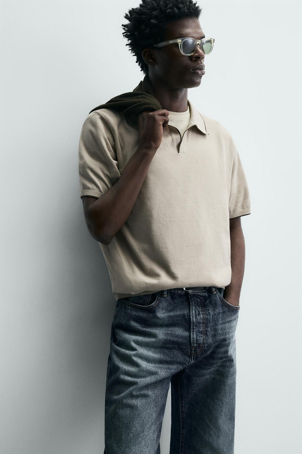 Поло из контрастного вязаного ребра