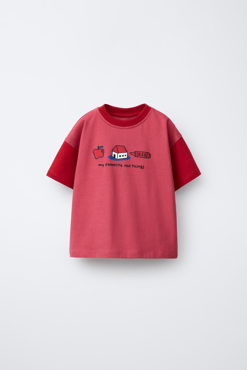 ФУТБОЛКА С КОНТРАСТНЫМИ РУКАВАМИ И ПРИНТОМ