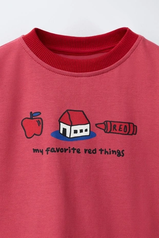 Футболка с контрастными рукавами и принтом- Заказать в России