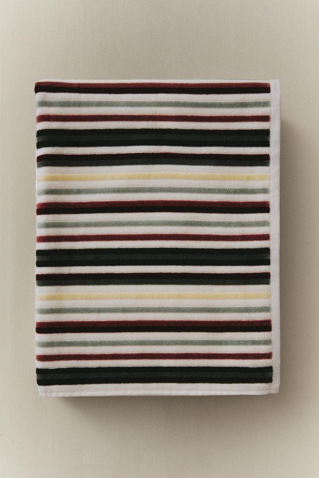 Полосатое велюровое полотенце для ванны