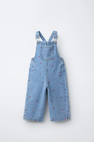 Длинный джинсовый комбинезон с вышивкой «сердца»- Заказать в России