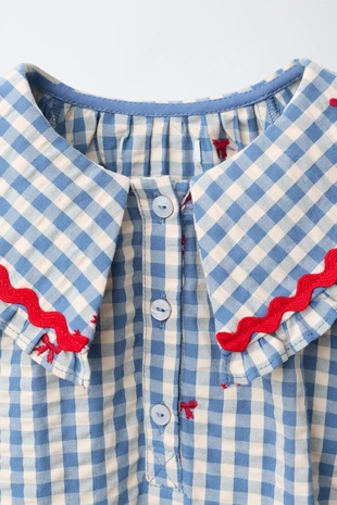 Платье в клетку с вышитыми бантами- Заказать в России