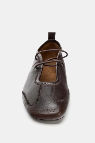 Кожаные балетки со шнуровкой- Заказать в России