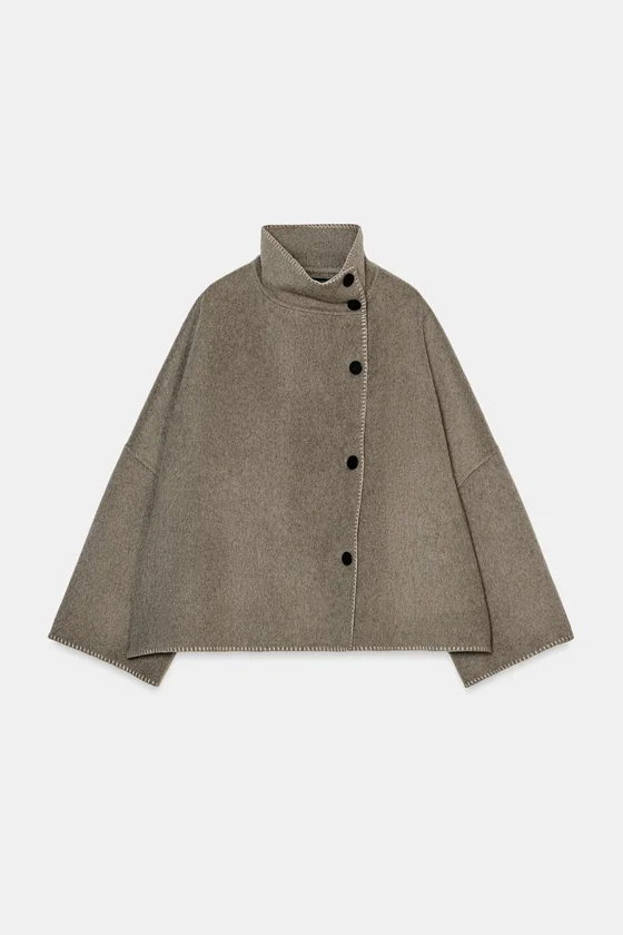 КУРТКА ИЗ СМЕСОВОЙ ШЕРСТИ С КОНТРАСТНОЙ СТРОЧКОЙ — коллекция Zara «ZW»