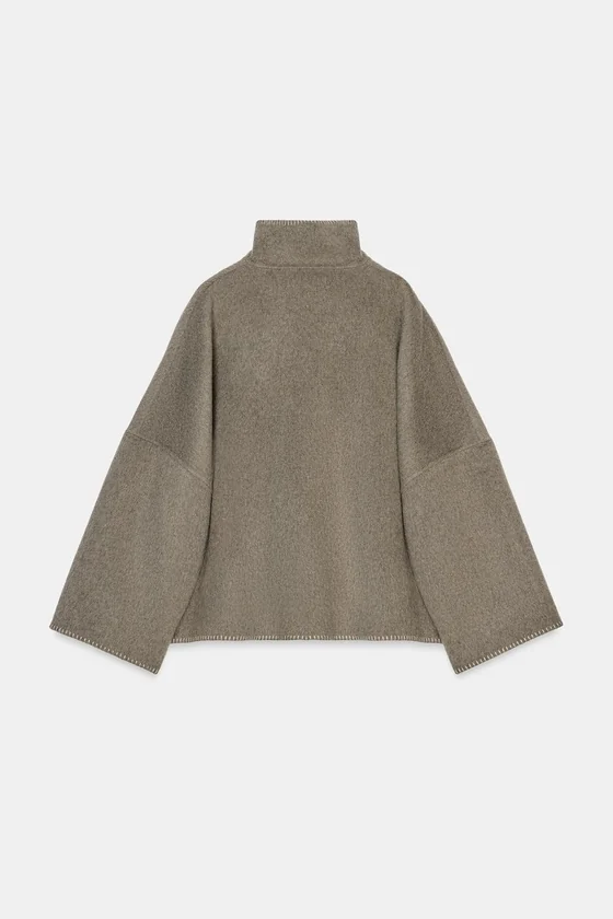 КУРТКА ИЗ СМЕСОВОЙ ШЕРСТИ С КОНТРАСТНОЙ СТРОЧКОЙ — коллекция Zara «ZW»