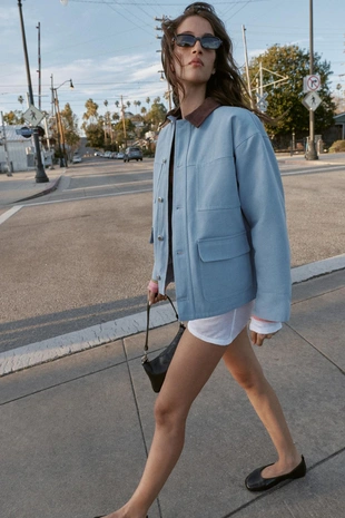 Стеганая куртка с комбинированным воротником- Заказать в России