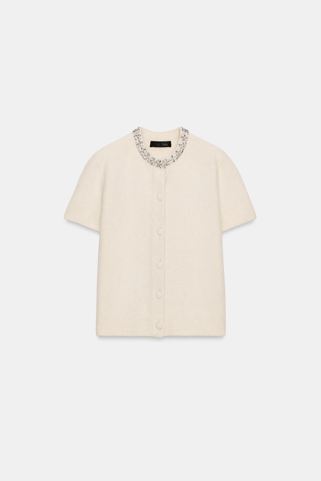 КАРДИГАН ИЗ ШЕРСТИ С ВОРОТНИКОМ И СТРАЗАМИ